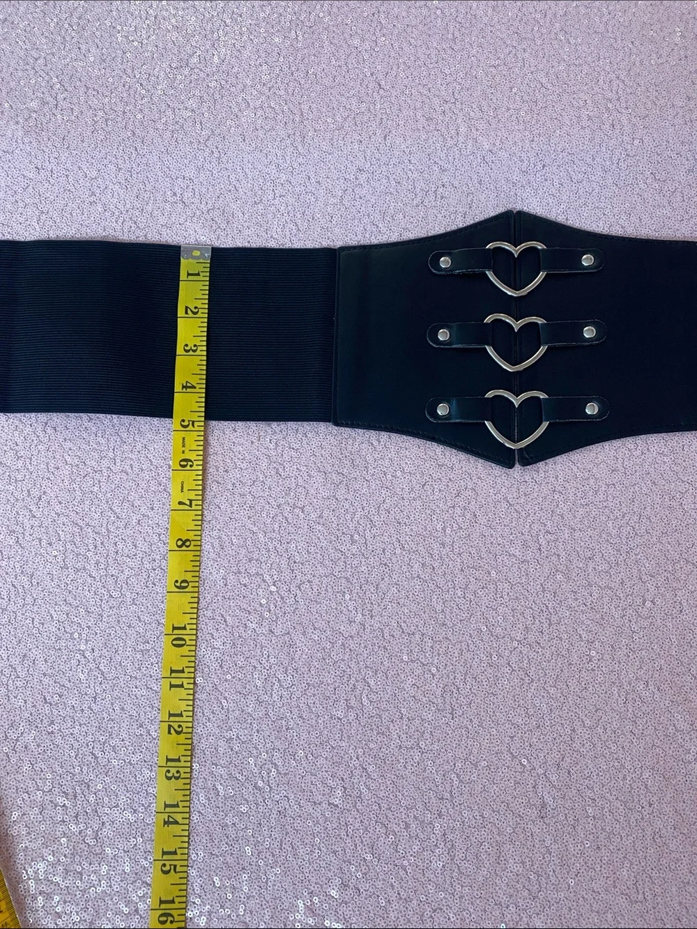 Black corset belt with silver heart details #481